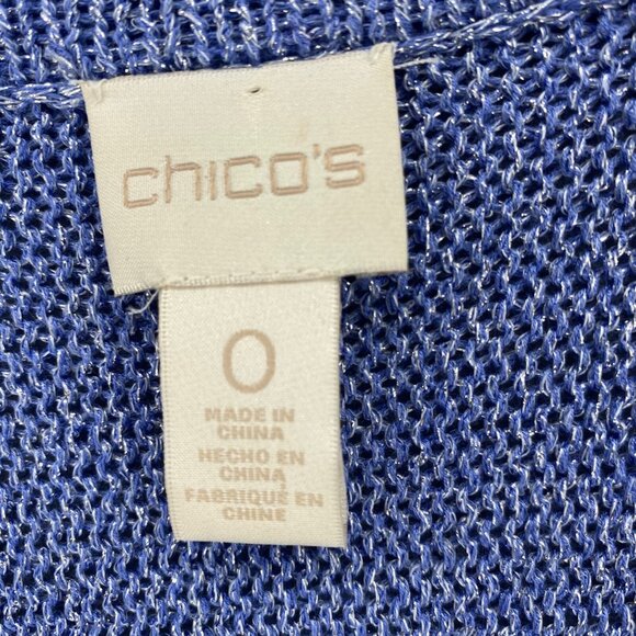 Chicos Sweater Women 0 US Small Blue Metallic Shimmer Knit Short Sleeve Cardigan - Picture 5 of 10